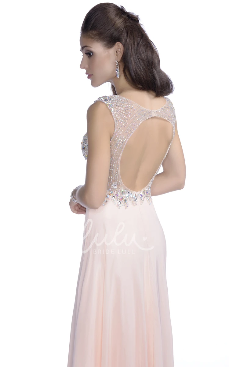 Sleeveless A-Line Chiffon Prom Dress with Rhinestone Bodice and Keyhole Back Classy Prom Dress