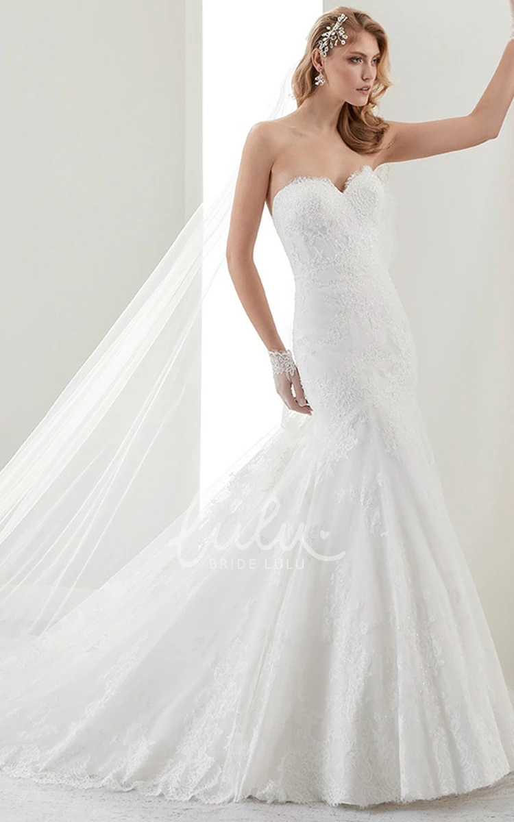 Mermaid Lace Sweetheart Wedding Dress with Brush Train and Open Back