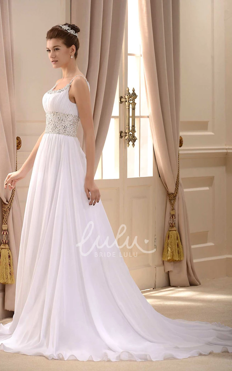 Beaded Spaghetti Strap Chiffon A-line Wedding Dress with Pleats