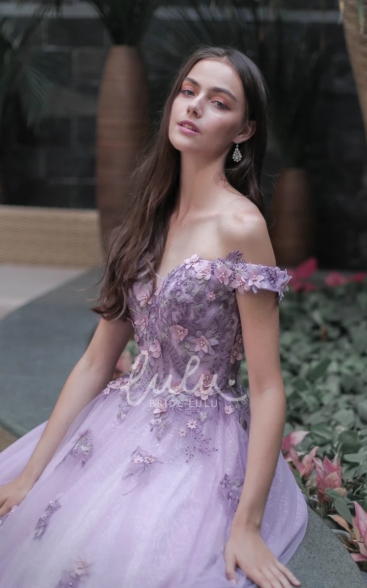 Ball Gown Tulle A-Line Prom Dress with Appliques Romantic Bridesmaid Dress