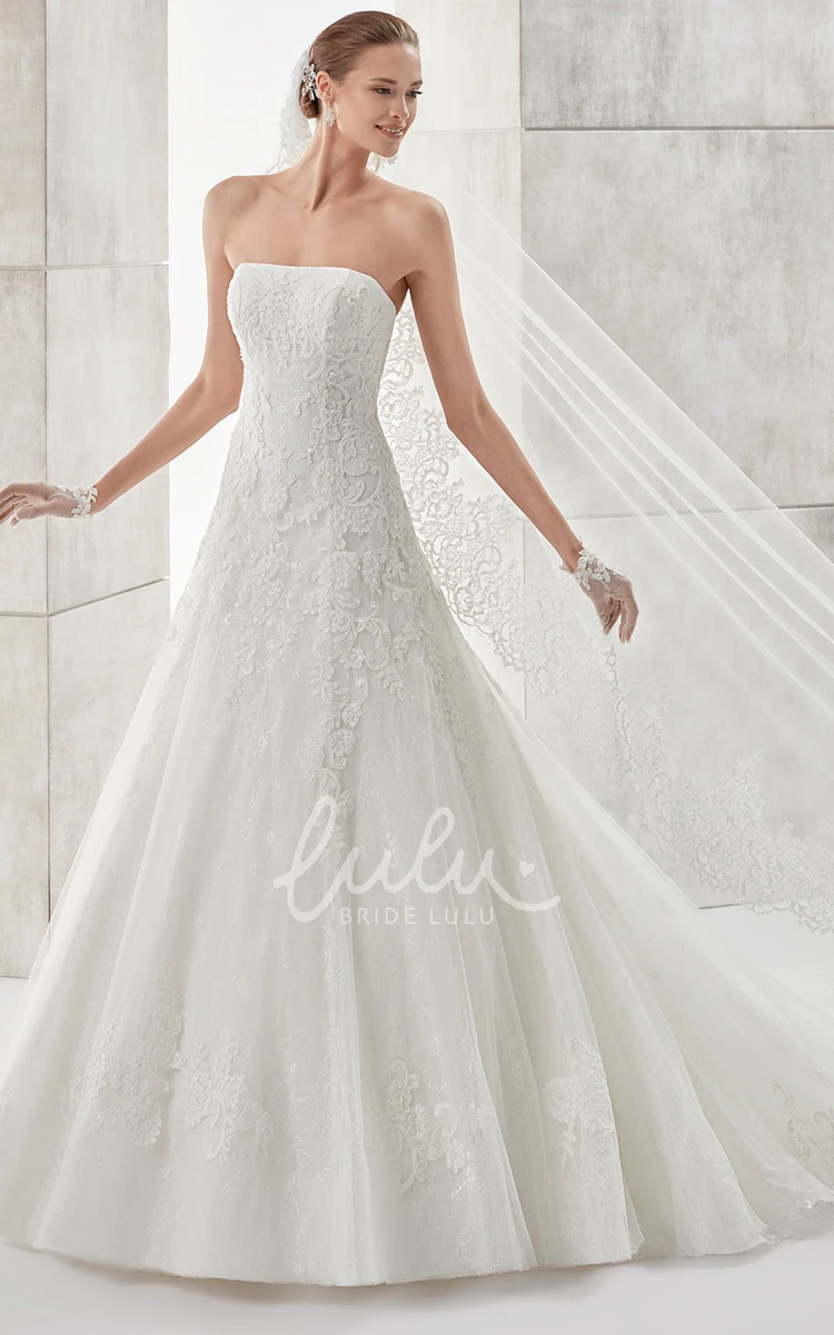 Applique A-line Wedding Dress with Brush Train Simple & Elegant