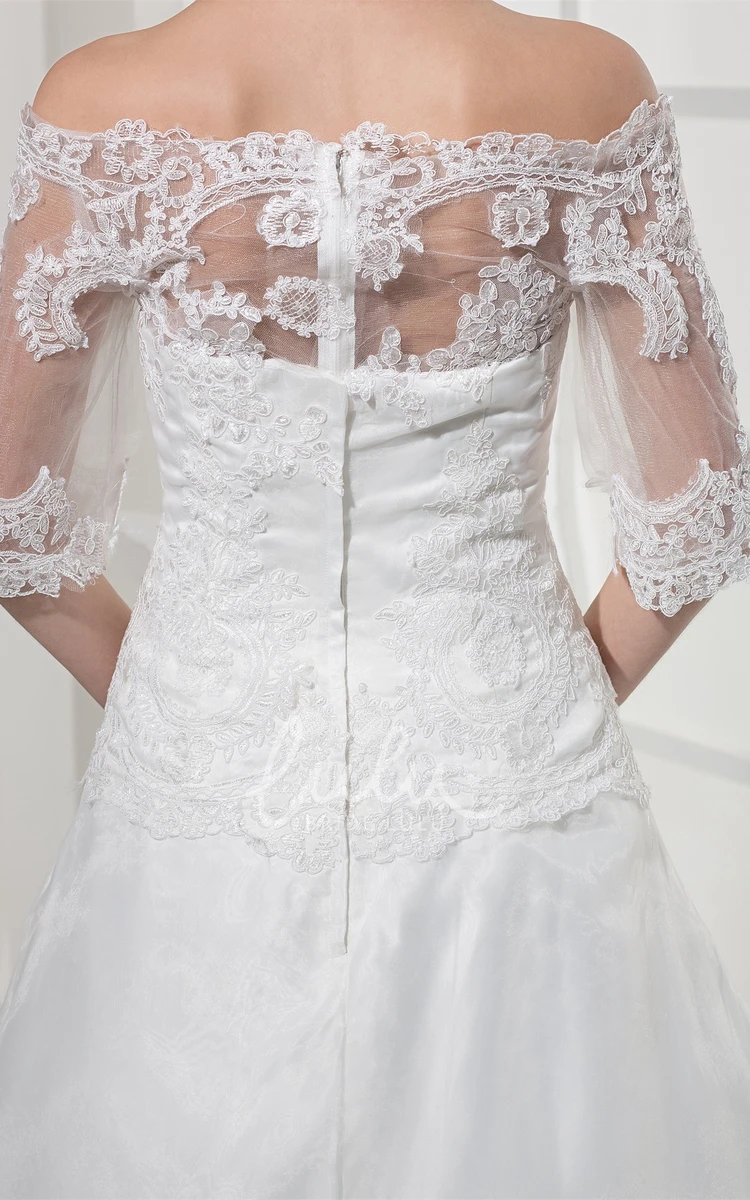 A-Line Lace Wedding Gown with Appliques Half Sleeves Off-The-Shoulder