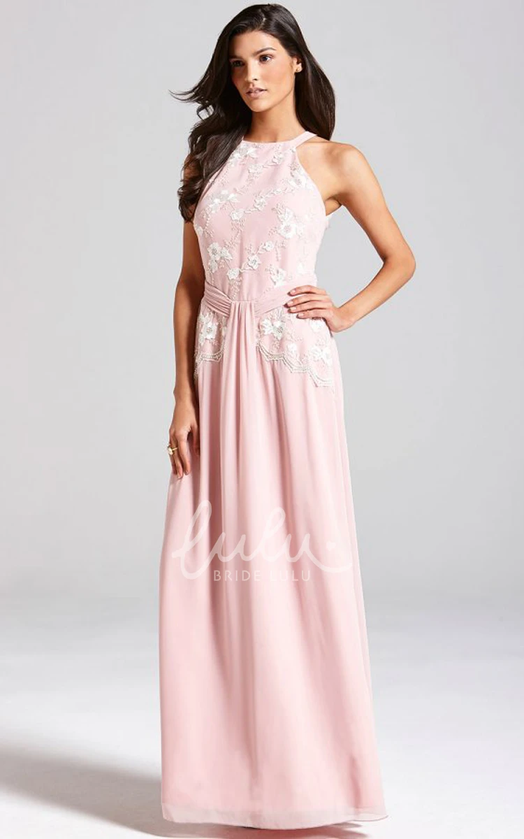 Lace Detail A-Line Bridesmaid Dress with High-Neck 2024