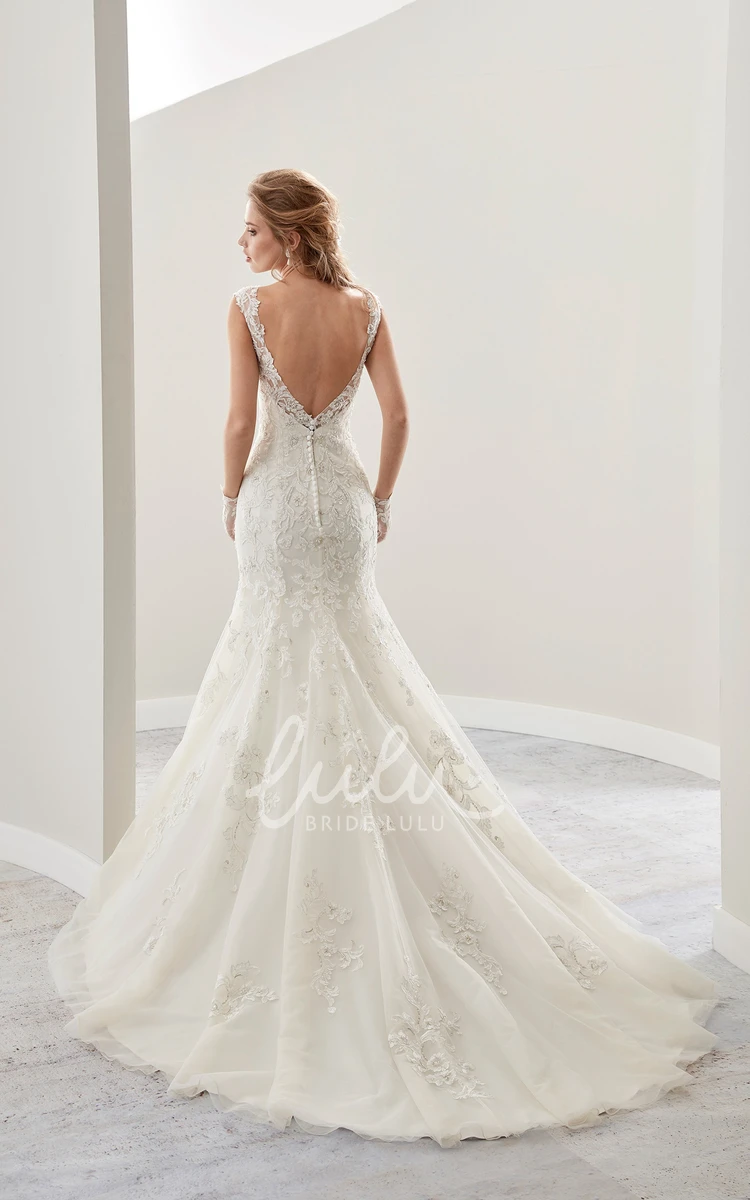 Mermaid Lace Wedding Dress with V-Neckline and Illusive Straps