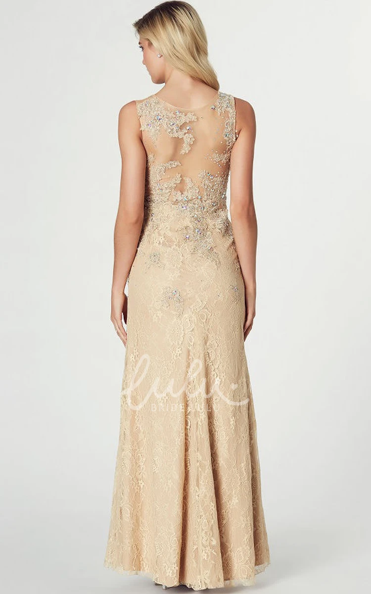 Sleeveless Lace Prom Dress with Beading and Scoop Neckline