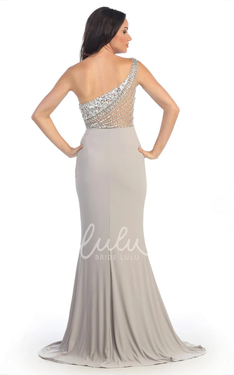 Illusion One-Shoulder Sleeveless Jersey Formal Dress with Beading and Sequins