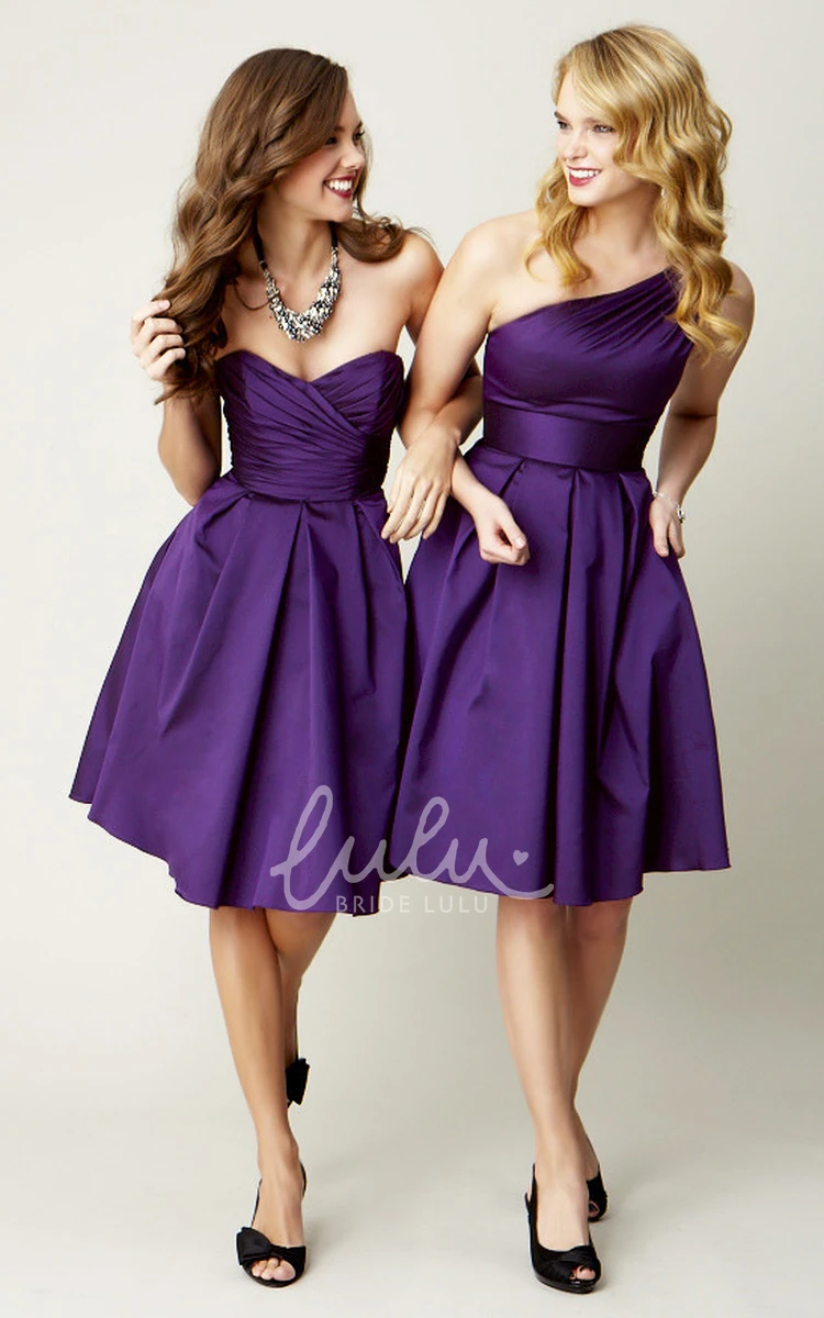 One-Shoulder Ruched Knee-Length Bridesmaid Dress in Satin