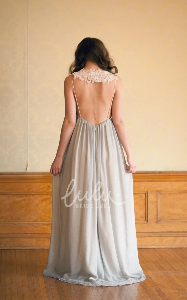 Chiffon Ruched Backless Wedding Dress V-Neck Bridal Gown