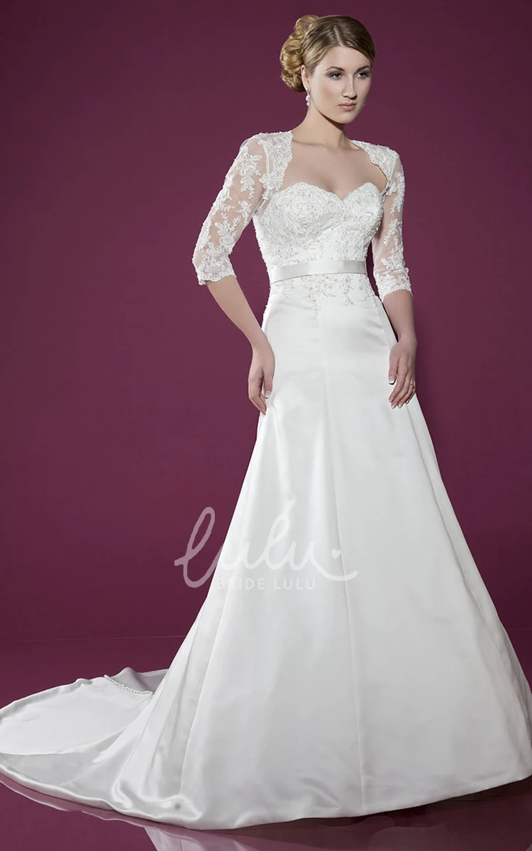 Satin and Lace Sweetheart Wedding Dress with Pleats
