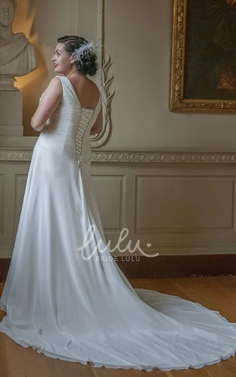 V-Neck A-Line Wedding Dress with Sleeveless and Train