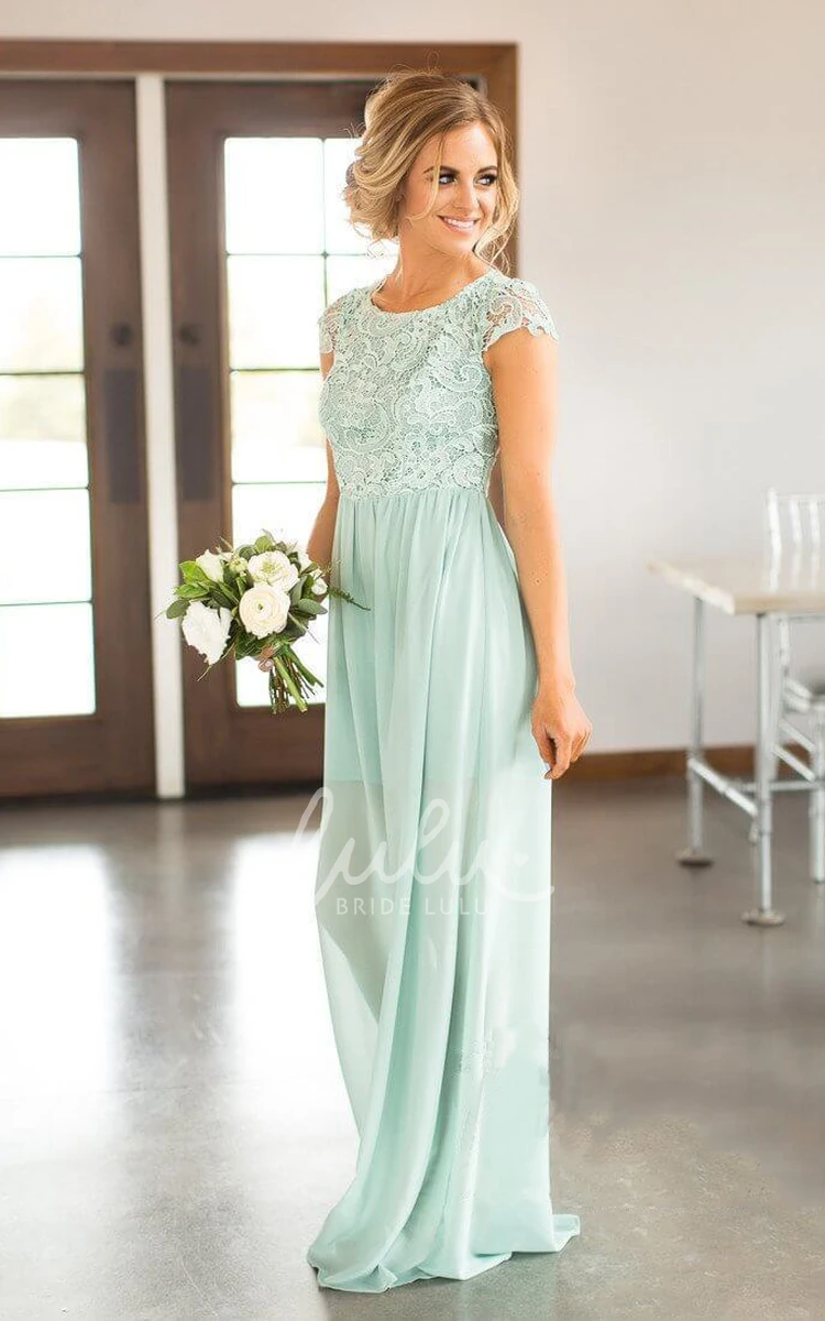 Cap-sleeve Chiffon Bridesmaid Dress with Keyhole Back Elegant Bridesmaid Dress