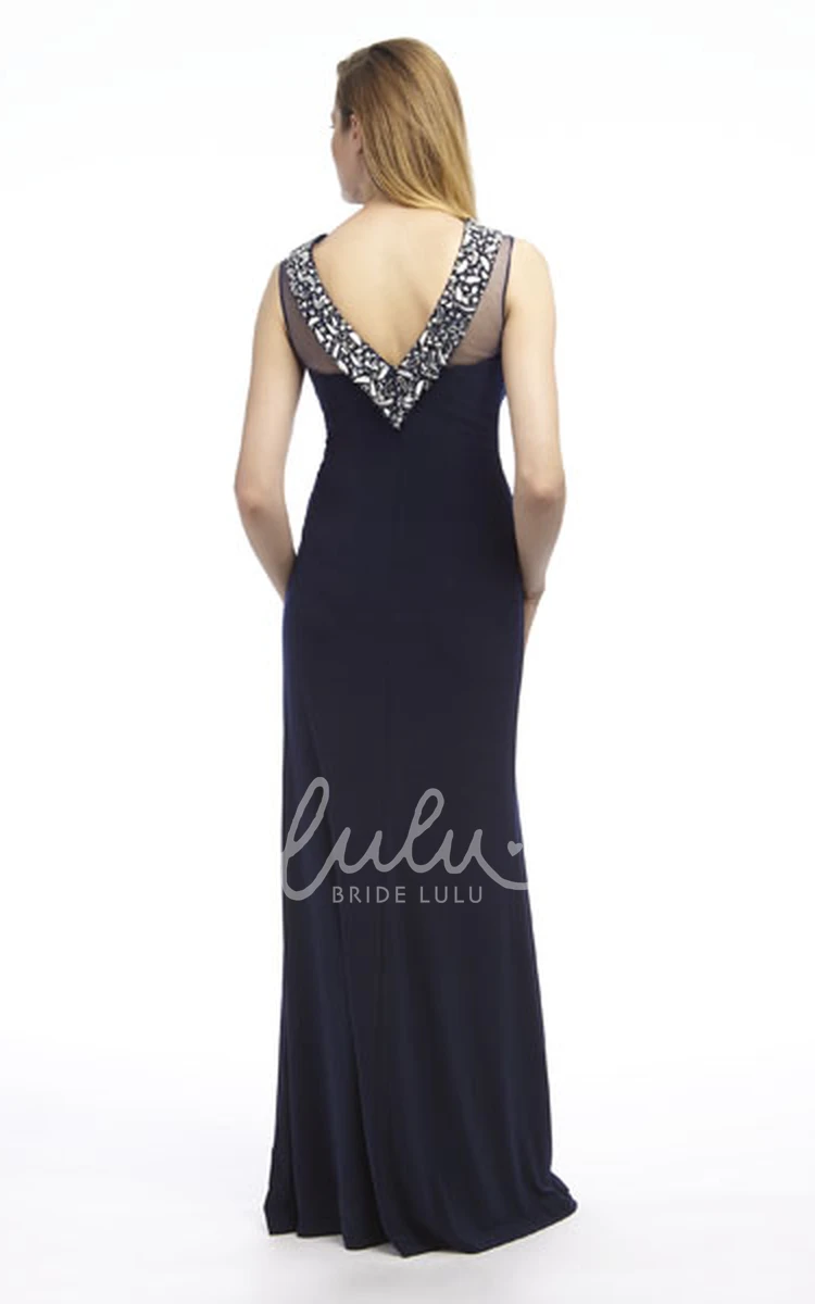 Sheath Jersey Prom Dress Bateau-Neck Sleeveless and Beaded