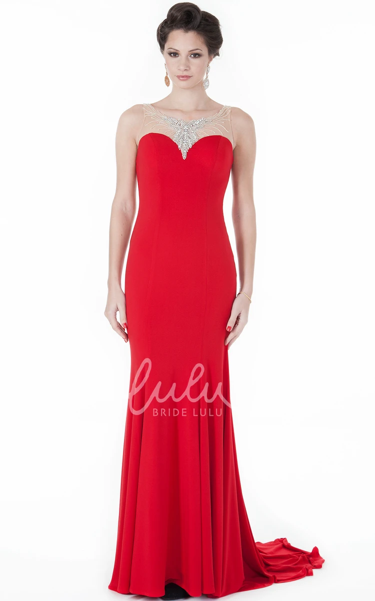 Beaded Scoop-Neck Sleeveless Floor-Length Sheath Evening Dress