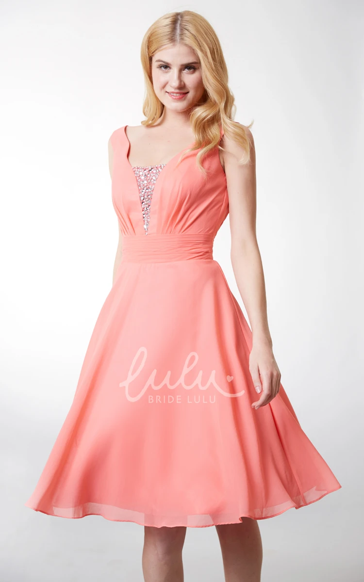 Short Chiffon A-Line Dress with Crystal Detailing for Prom