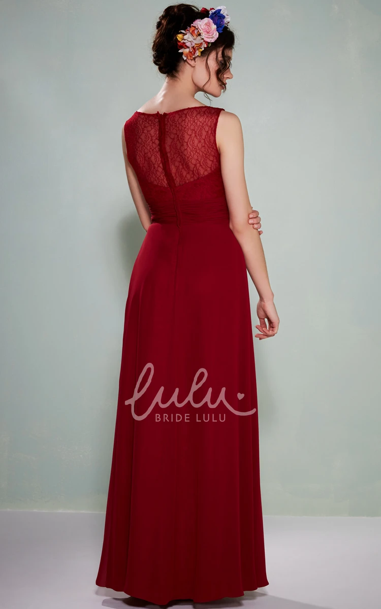 Ruched Chiffon Bridesmaid Dress with Illusion Back and V-Neck