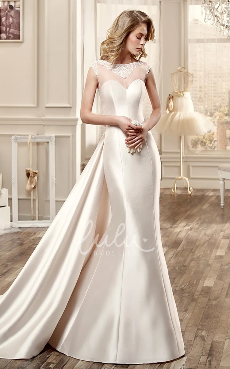 Satin Large Back Bow Illusive Back Sweetheart Cap-Sleeve Wedding Dress Elegant