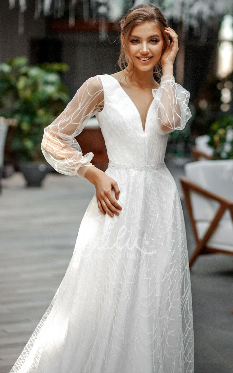 Organza V-neck A Line Wedding Dress with Ruching Modern and Elegant