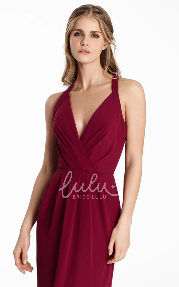 Halter Pleated Chiffon Bridesmaid Dress with Straps and Elegant Sheath Silhouette