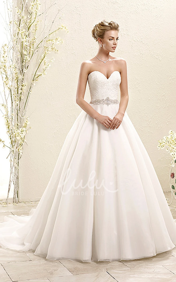 Jeweled Tulle Wedding Dress with Lace Ball Gown Sweetheart Dress