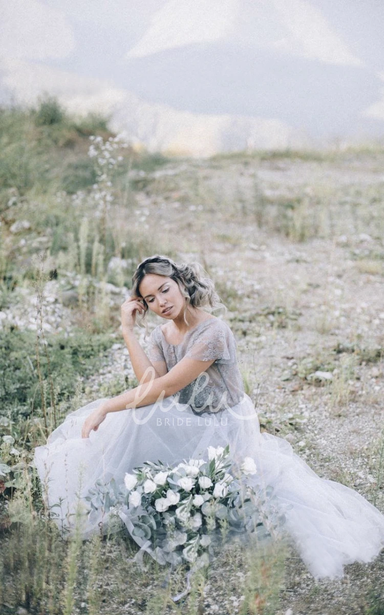 Open Back Bohemian Lace Appliqued Wedding Dress Simple and Elegant Bridal Gown