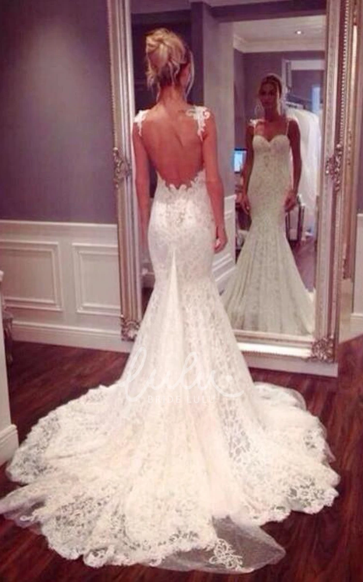 Lace Mermaid Wedding Dress with Court Train and Spaghetti Straps