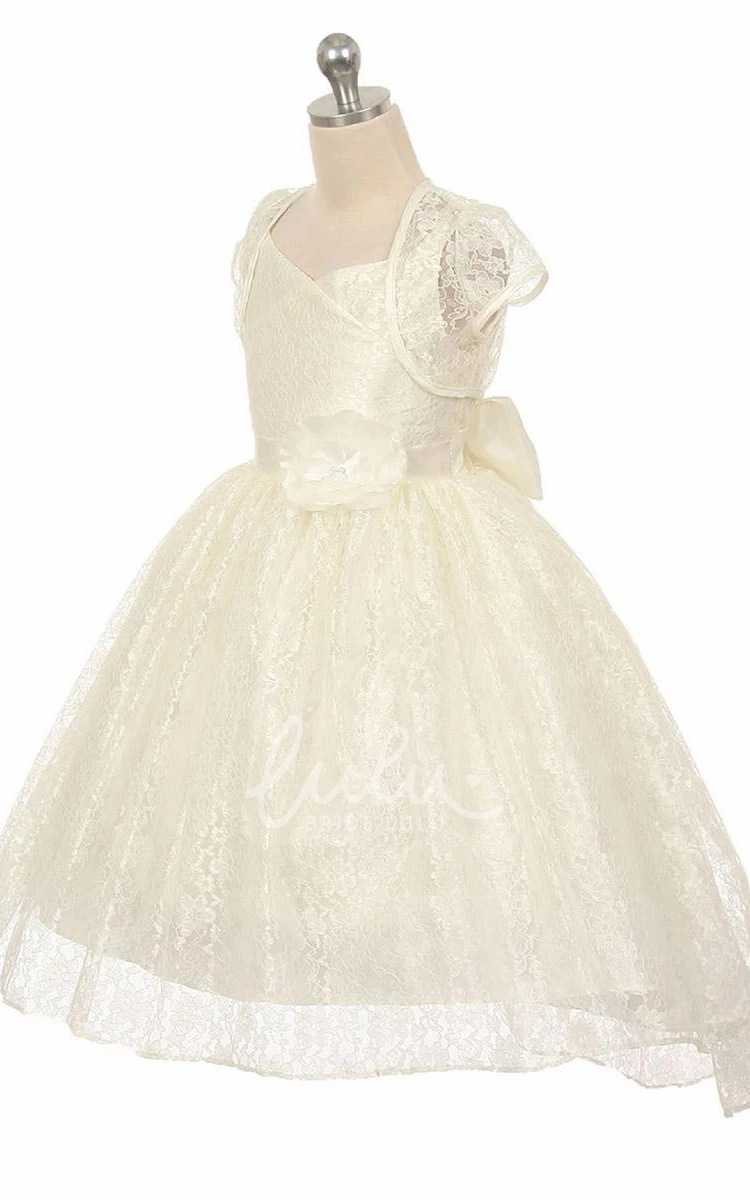 Floral Lace High-Low Flower Girl Dress with Sash