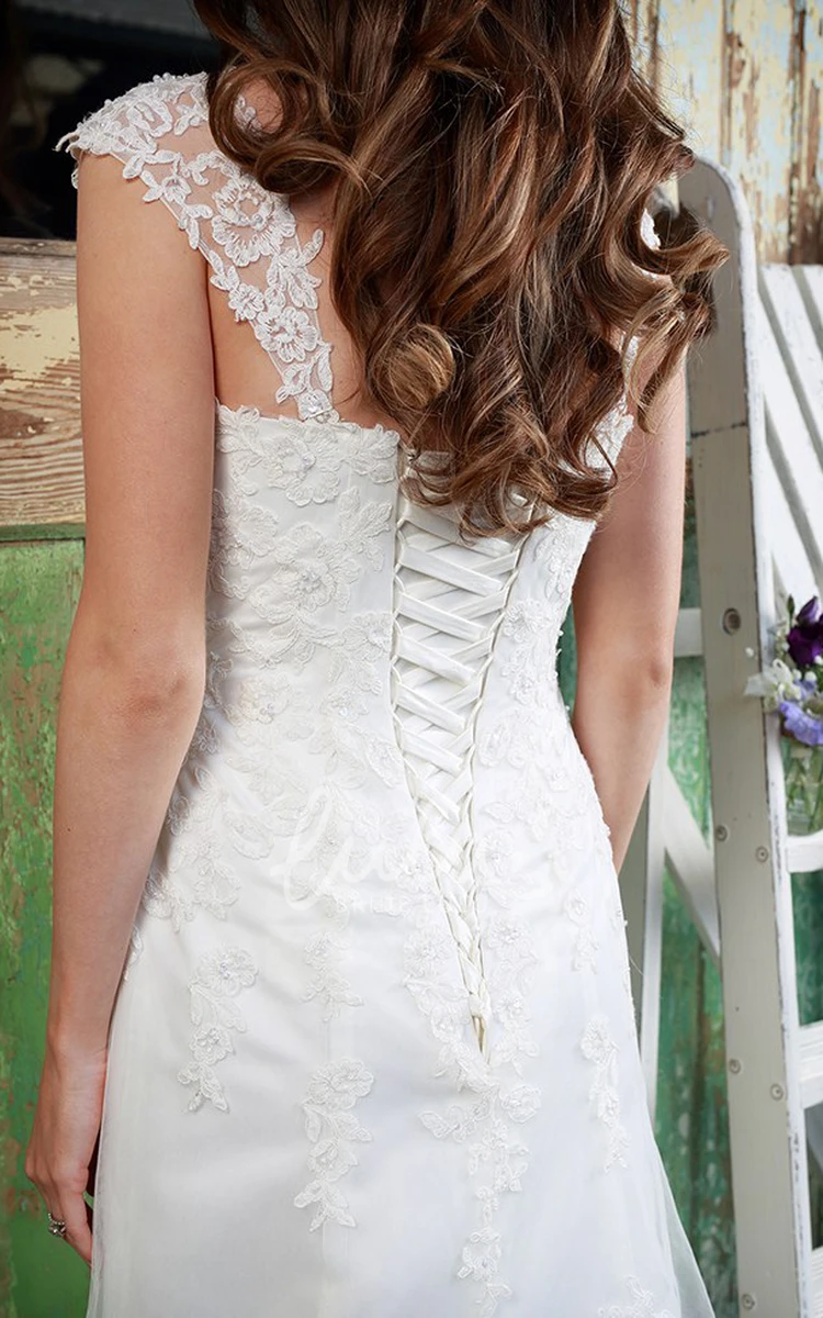 Appliqued Lace Wedding Dress Queen Anne Maxi Style