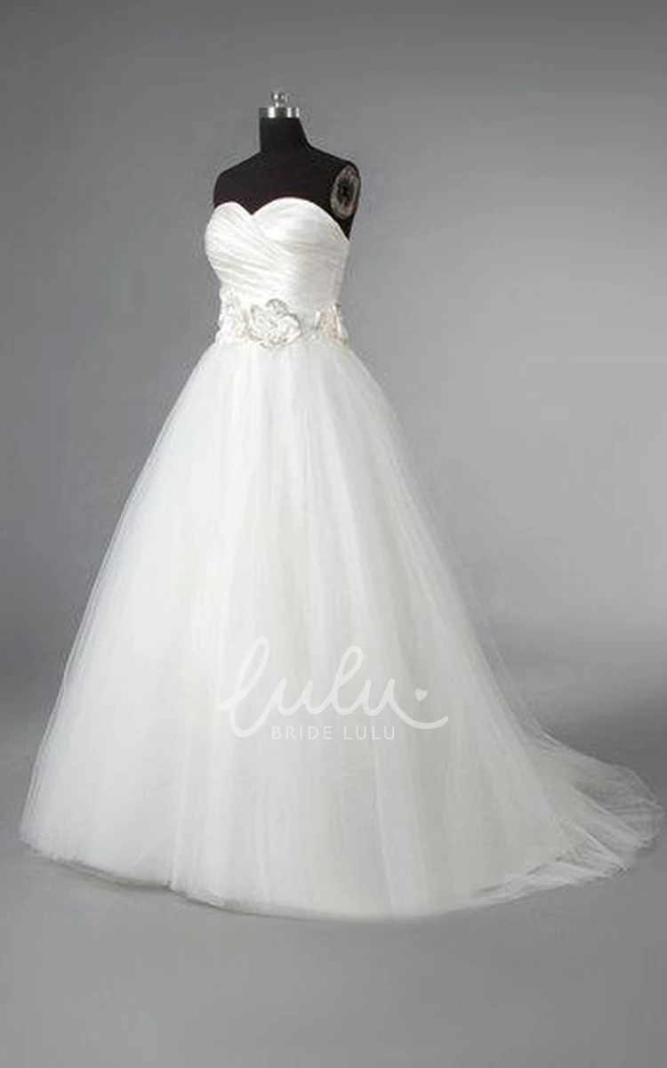 Ball Gown with Crisscross Ruching and Flowers Satin and Tulle Elegant Women