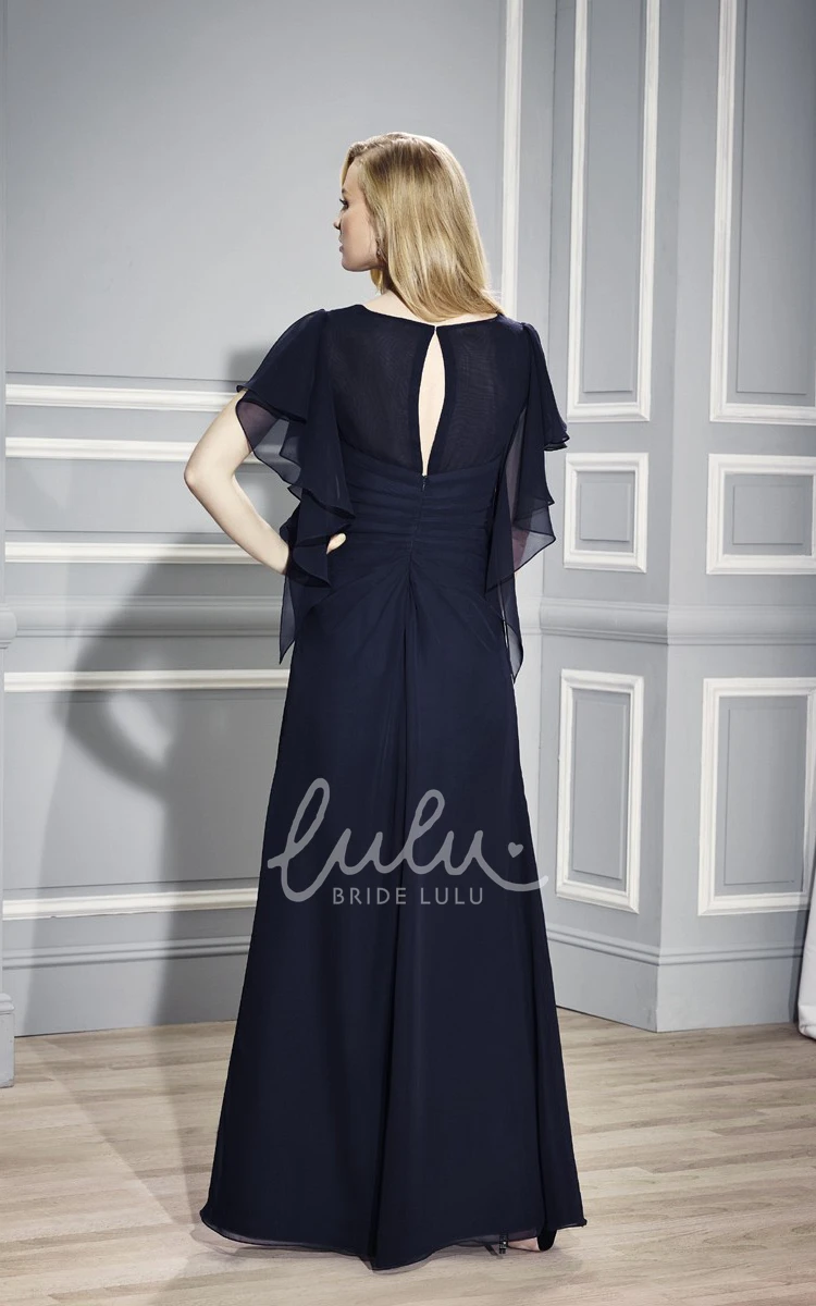 Jeweled Chiffon Poet Sleeve Mother Of The Bride Dress with V-Neck Elegant Formal Dress