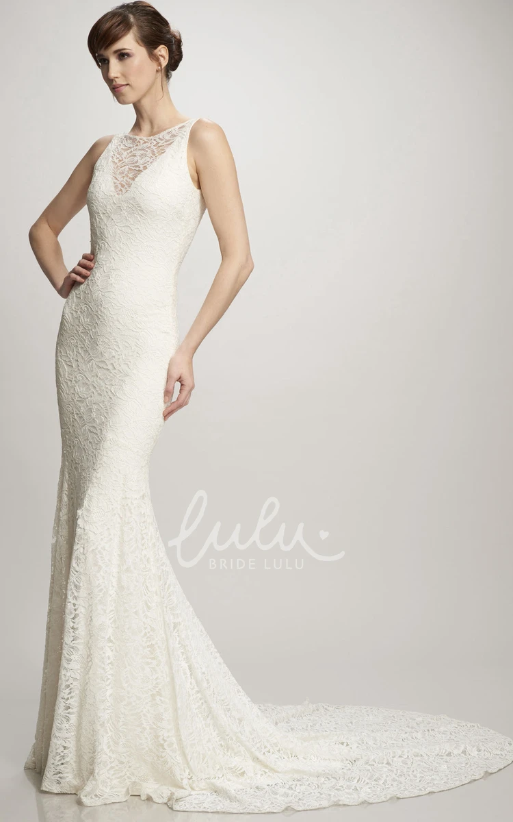 Lace Maxi Wedding Dress with Court Train and V Back Boho Bridal Gown