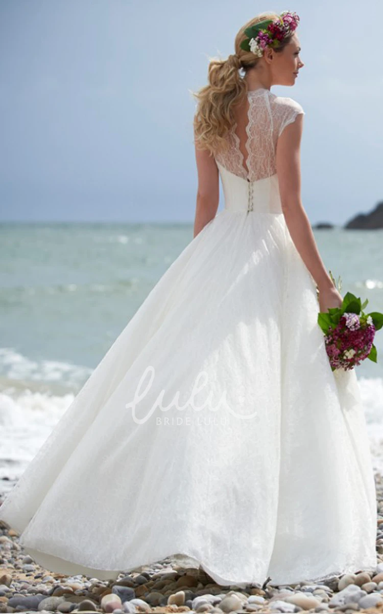 Illusion Lace High Neck Wedding Dress Floor-Length Bridal Gown