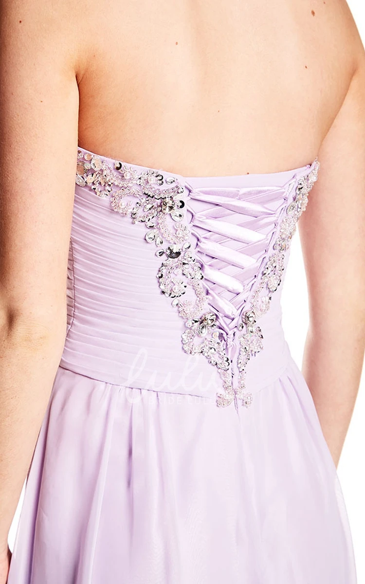 Sweetheart Chiffon Prom Dress Ruched Beaded Lace-Up Sleeveless Elegant