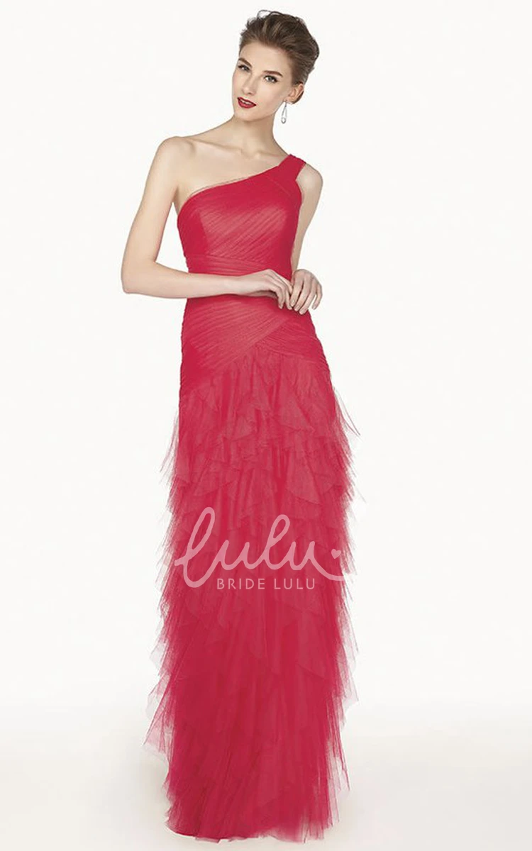 Sheath One Shoulder Prom Dress with Criss Cross Bandage and Long Tiered Tulle Skirt