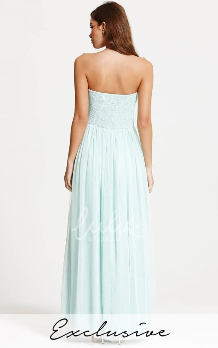 Maxi Length Strapless Tulle Bridesmaid Dress with Appliques