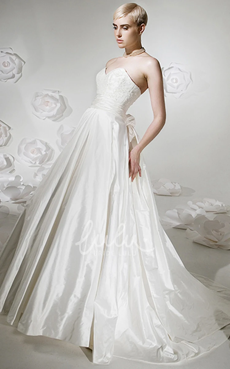 A-Line Sweetheart Satin Wedding Dress with Court Train and Backless Style Sleeveless Long