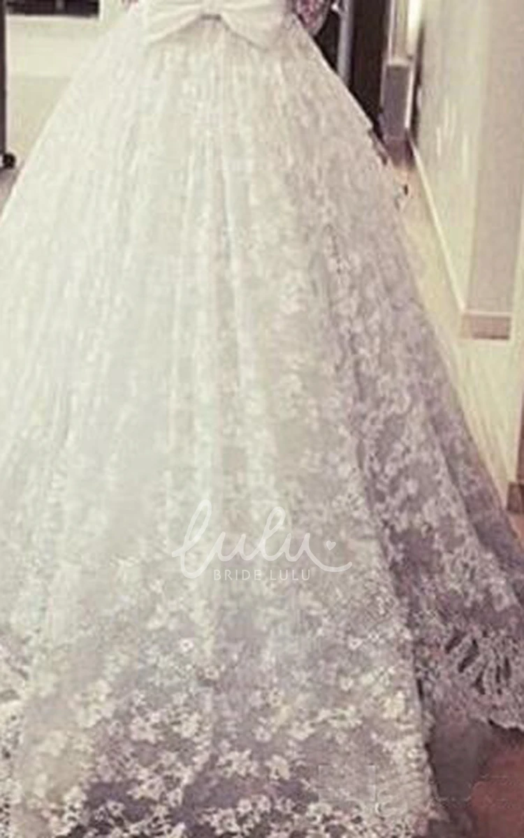 Elegant Lace Tulle Ball Gown Wedding Dress with High Neckline