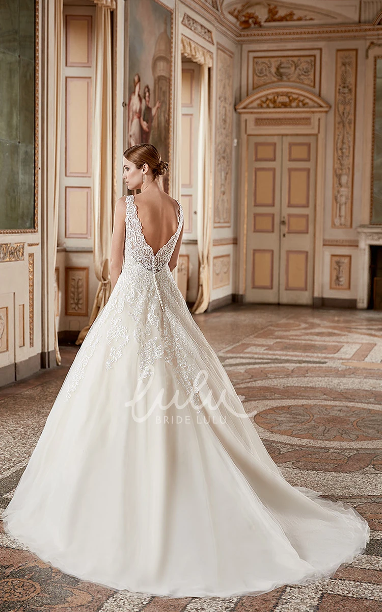 Sleeveless Bateau-Neck Lace Ball Gown Wedding Dress