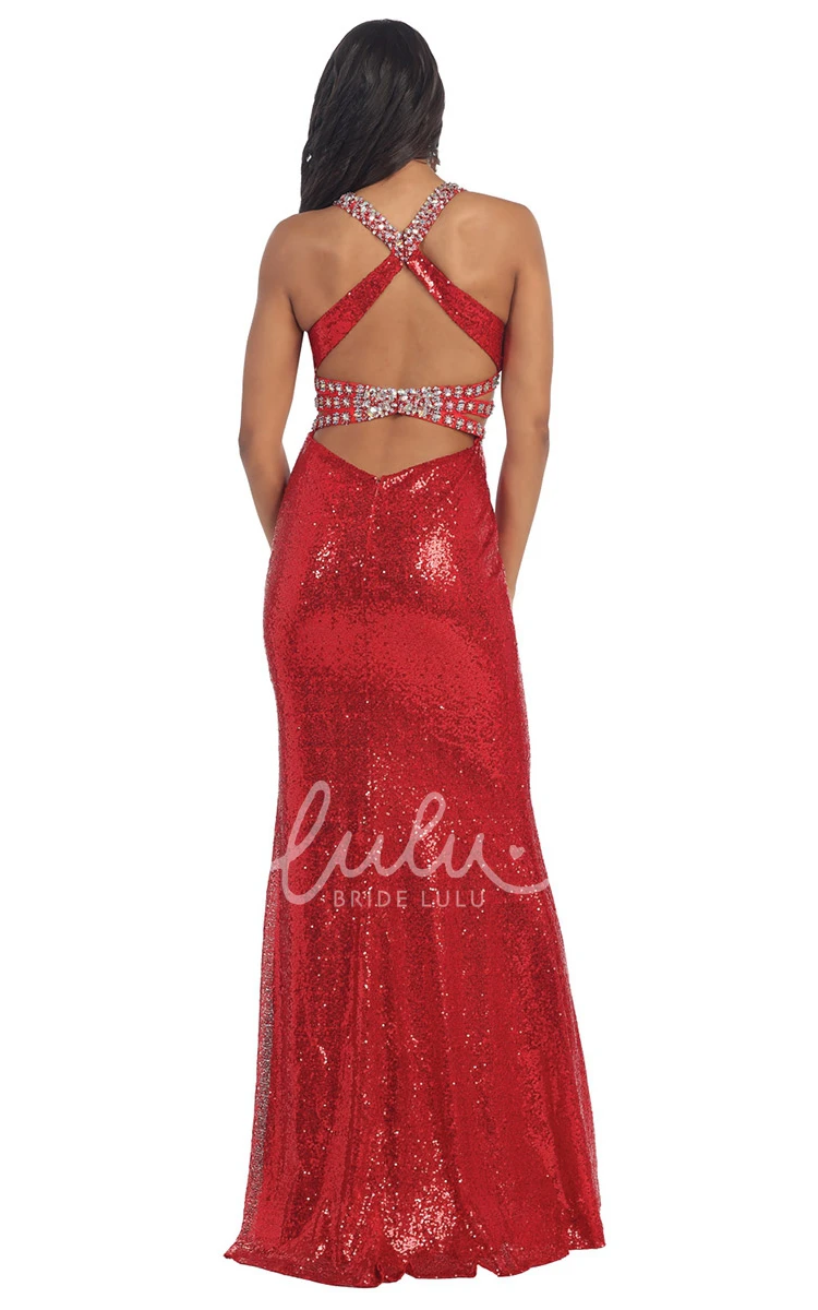 Sequin Beaded Floor-Length Strap Dress for Prom or Bridesmaids