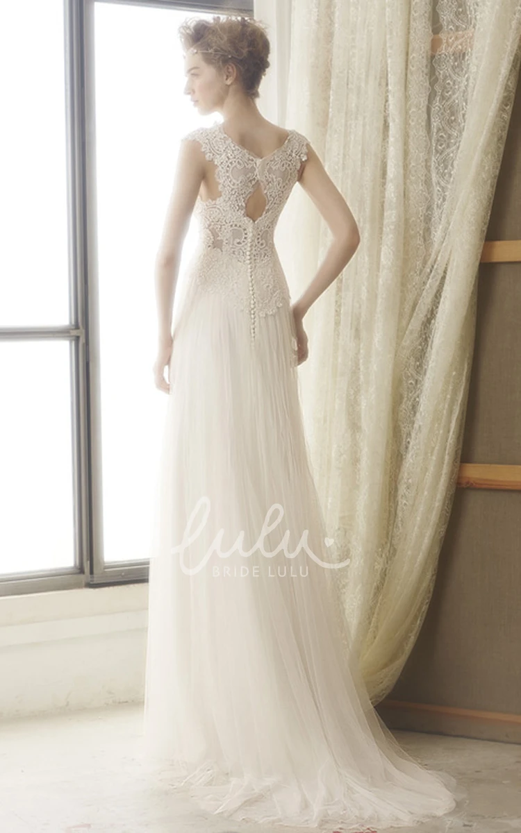 Empire Square Neckline Lace Tulle Wedding Dress with Brush Train