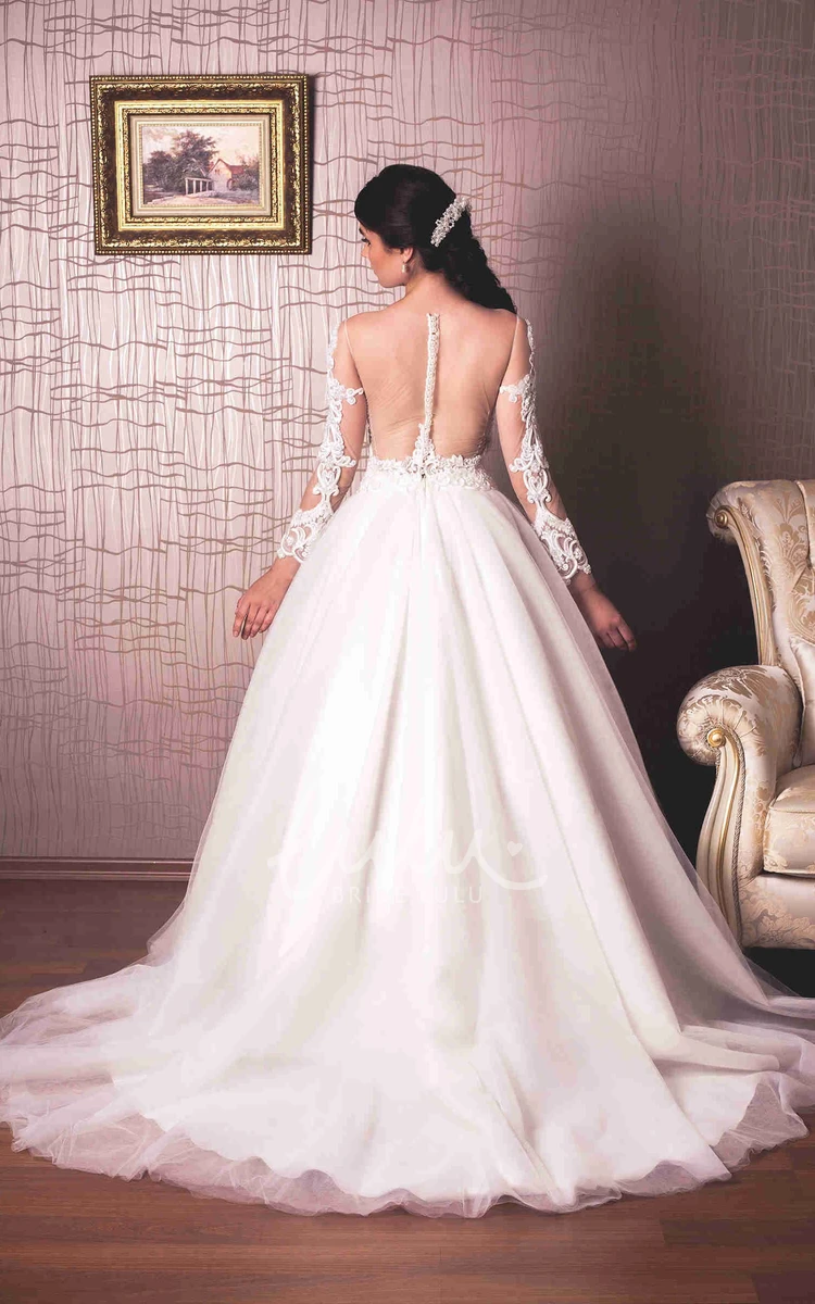 Tulle Long-Sleeve Wedding Dress with Illusion Ball Gown Style