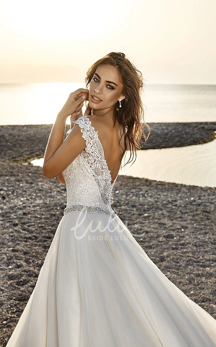 A-Line Sleeveless Wedding Dress with Appliques and Waist Jewelry