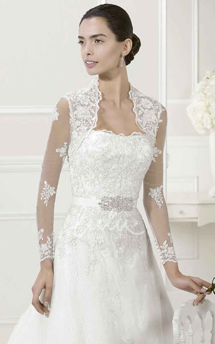 Removable Long-Sleeve Jacket Lace Bridal Dress