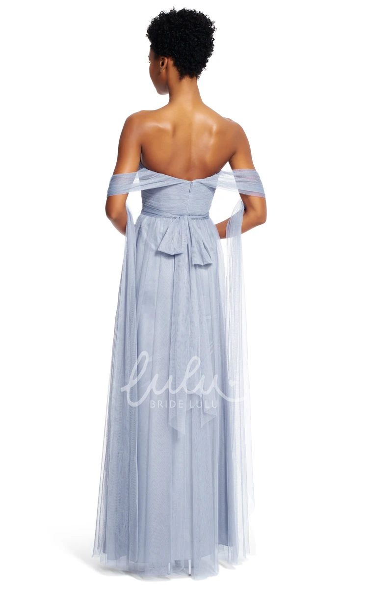 A-Line Ruched Tulle Bridesmaid Dress with Sash Maxi Sleeveless