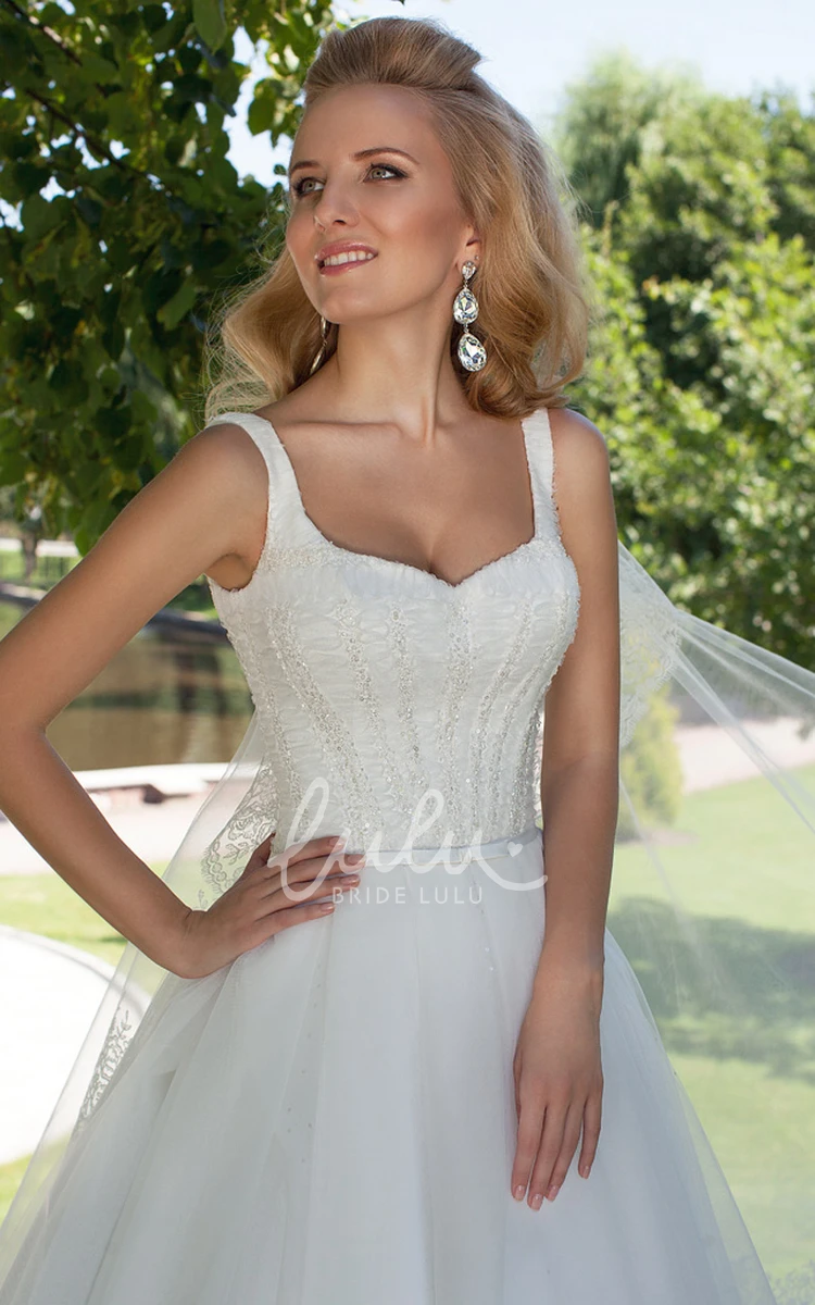 Beaded Tulle Wedding Dress with Corset Back Ball Gown Sleeveless