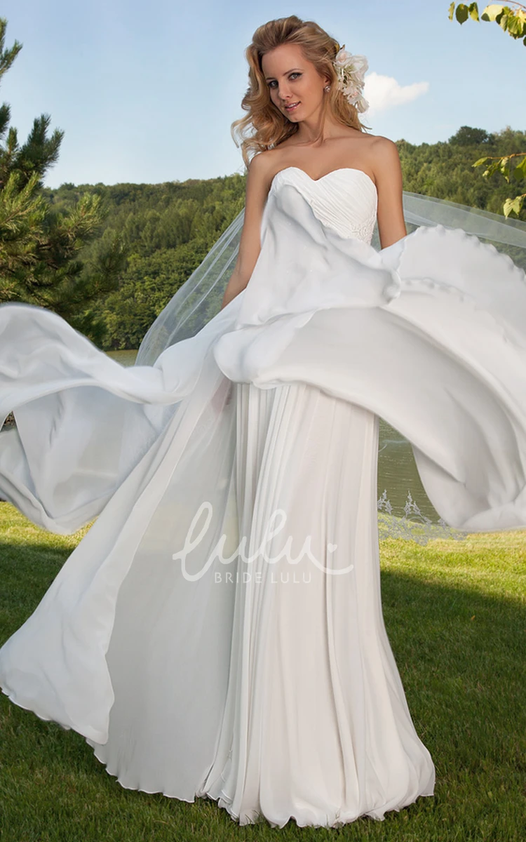 Sweetheart Sleeveless Chiffon Wedding Dress with Draping Simple Beach Bridal Gown