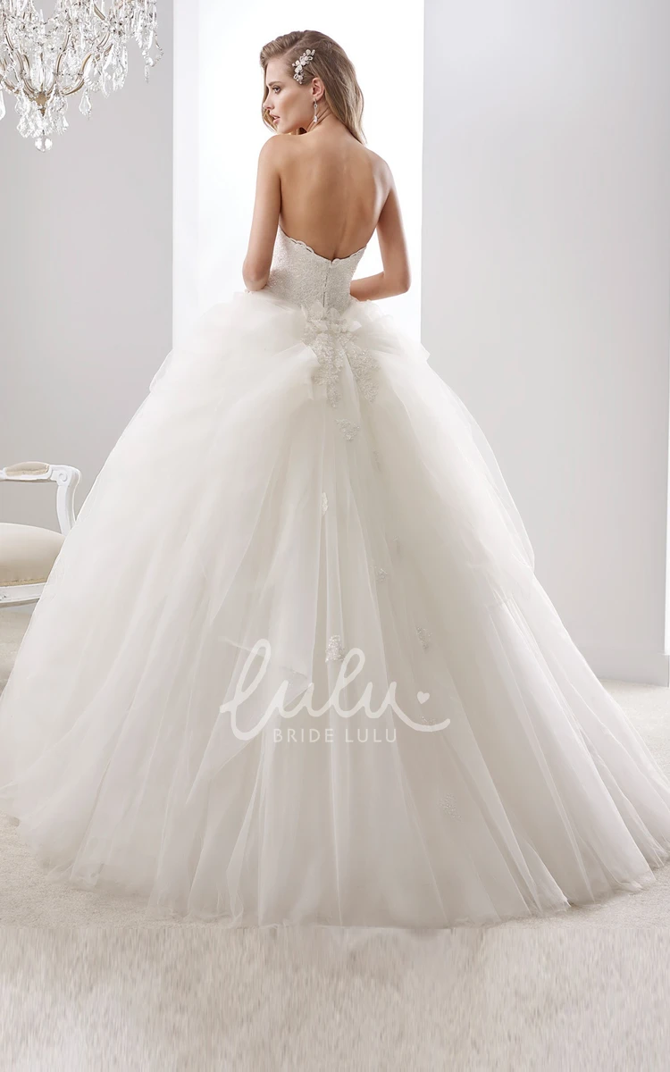 Appliques Bodice A-line Wedding Dress with Strapless Ruching and Open Back Chic Bridal Gown