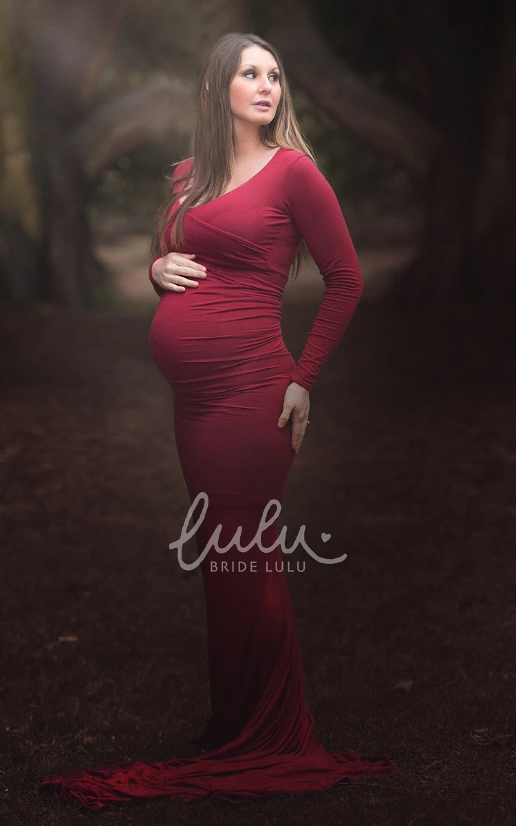 Long Sleeve Maternity Trumpet Bridesmaid Dress with Court Train