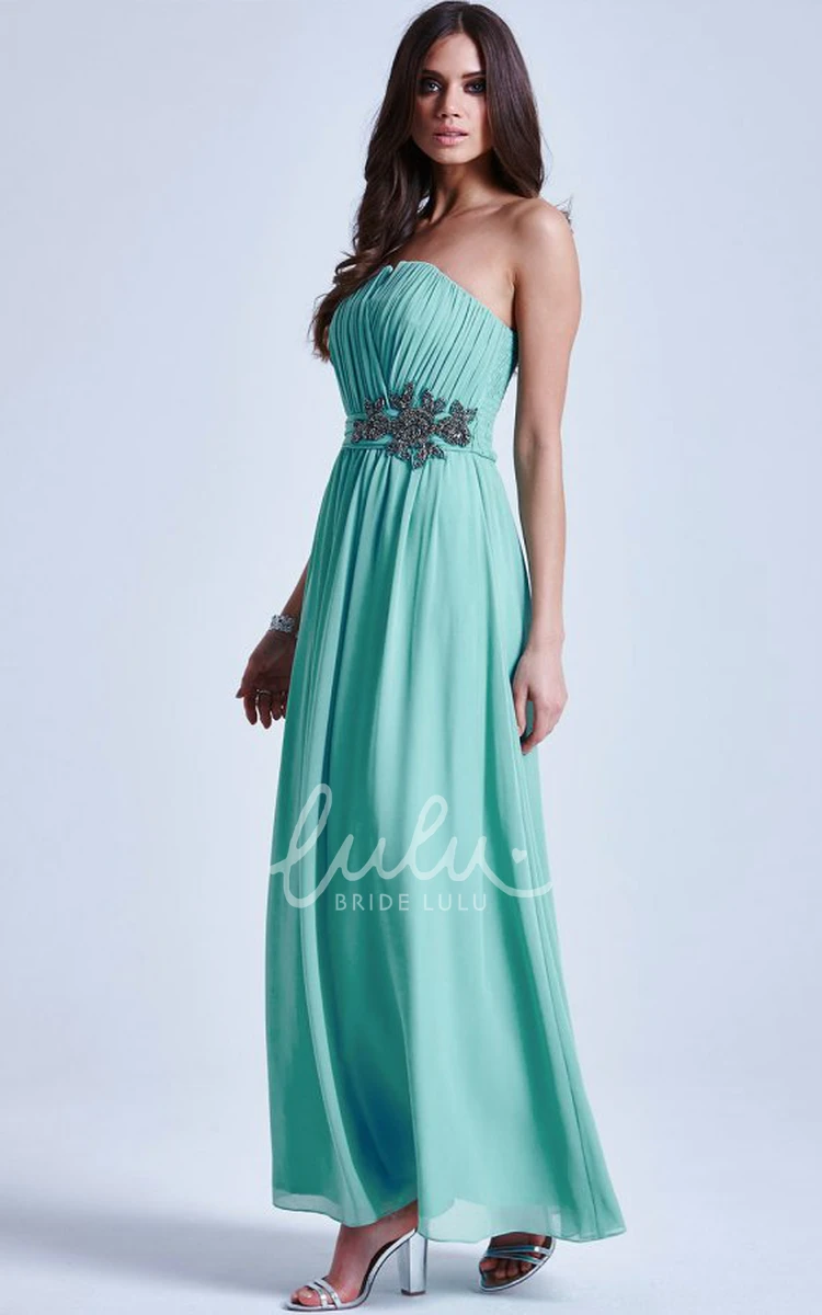 A-Line Chiffon Bridesmaid Dress with Notched Neck and Waist Jewellery Sleeveless Ankle-Length