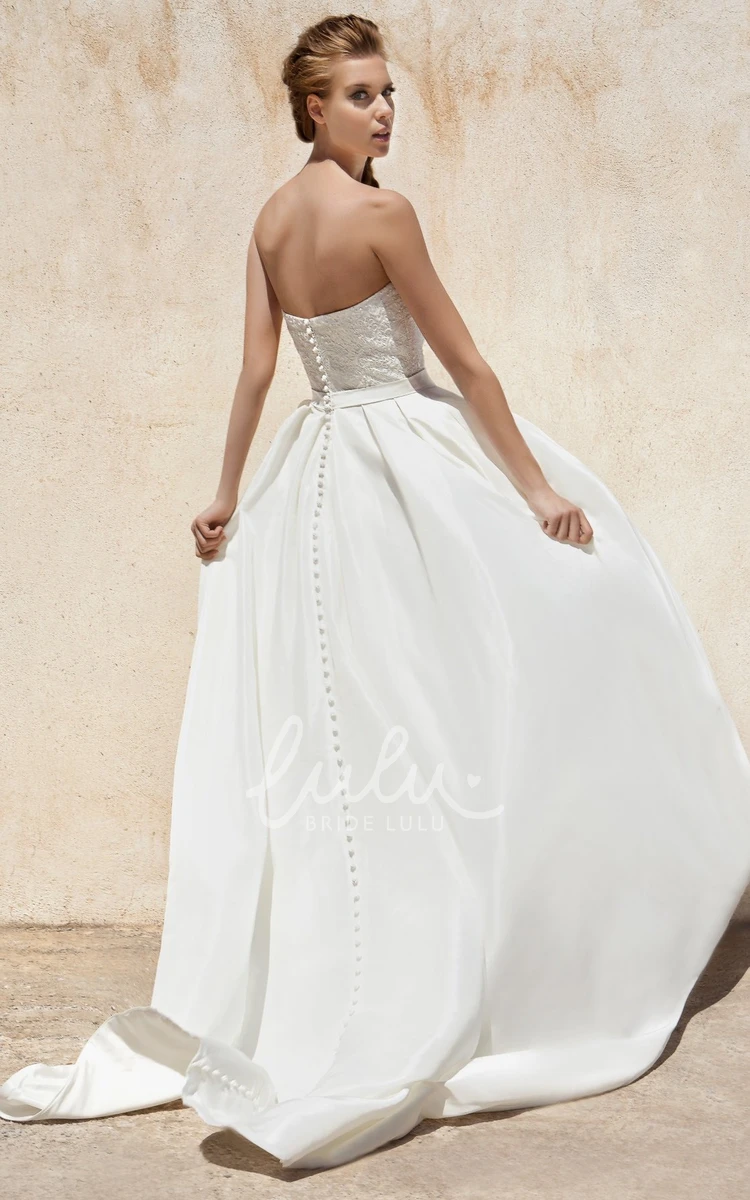 Strapless Satin Ball Gown Wedding Dress with Bowed Sleeves Elegant Bridal Gown