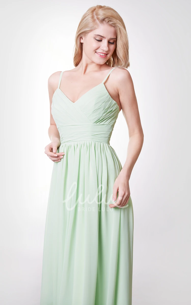 Simple A-line Chiffon Bridesmaid Dress with Spaghetti Straps and Long Length